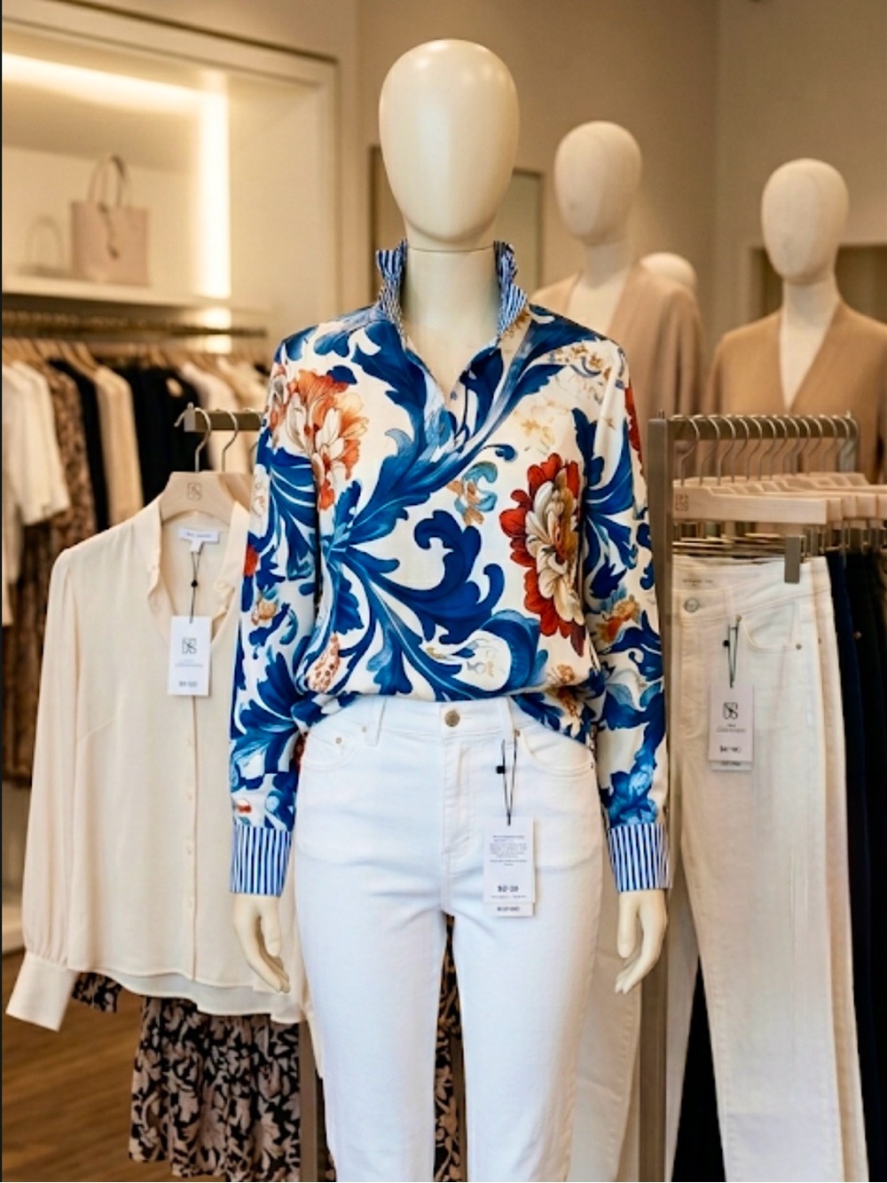 Floral Striped Scroll Patterned Women’s Blouse
